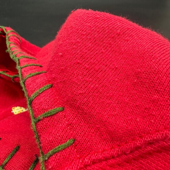 Vintage Christmas Sweater Open Cardigan Red Snowman Embellished Retro Holiday - Picture 7 of 8